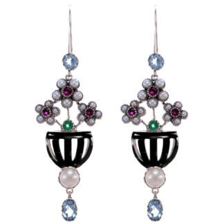 PE0683R Art Nouveau Ruby Emerald & Blue Topaz Earrings