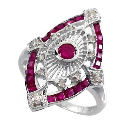 An Art Deco Ruby & Diamond Ring Set in Platinet.