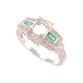 PS2200E Art Deco Emerald & Diamond Semi Mount in Platinet