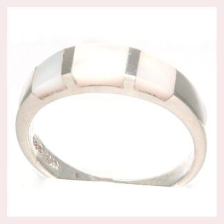 A Sterling Silver Band with Inlay in Mother of Pearl on a white background.