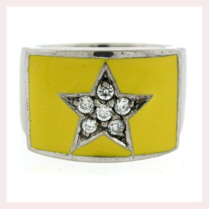 A sterling silver ring with light blue enamel and CZ stars.