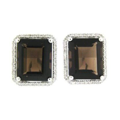 A pair of Smokey Topaz & Diamond Earrings in 14KT White Gold.