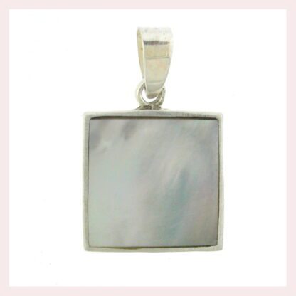 Sterling Silver Large Square Pendant with Mother of Pearl 925 on a white background.