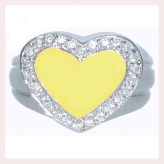 A Sterling Silver Heart Ring with CZ & Enamel 925 with white diamond accents.