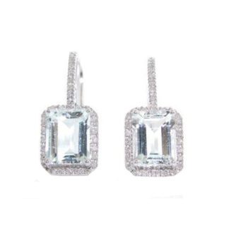 Dangle Aquamarine & Diamond Earrings in 10KT Gold are aquamarine and diamond drop earrings in 10KT white gold.