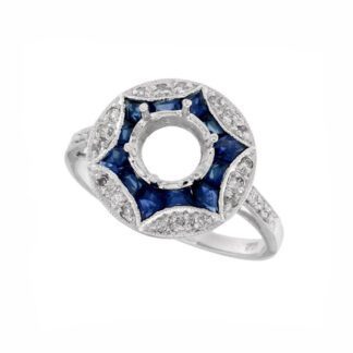 265915S Vintage Engagement Ring with Sapphires & Diamonds in 14KT Gold