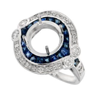 Vintage Semi-Mount with Sapphires & Diamonds in 14KT Gold.