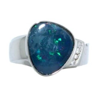 Free Form Blue Opal & Diamonds in 14KT White Gold
