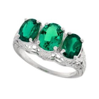 Vintage Three Stone Emerald Ring in 14KT Gold