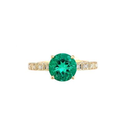 Round Emerald & Diamond Ring in 14KT GoldRound Emerald & Diamond Ring in 14KT Gold