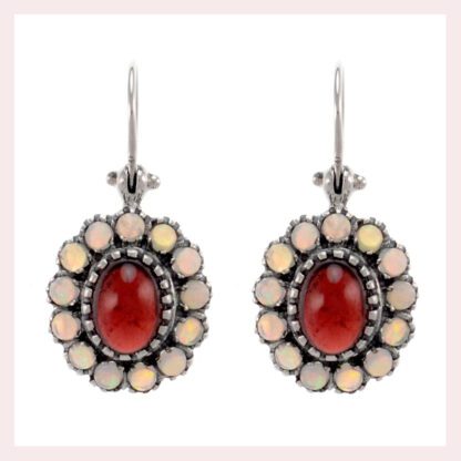 Earring with Cab Garnet & Opals in Platinet