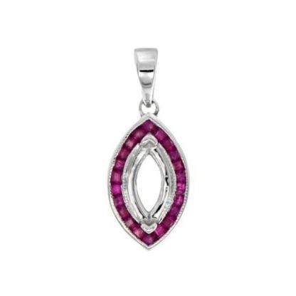 A Pendant with Rubies Set in 14KT White Gold, made of sterling silver.