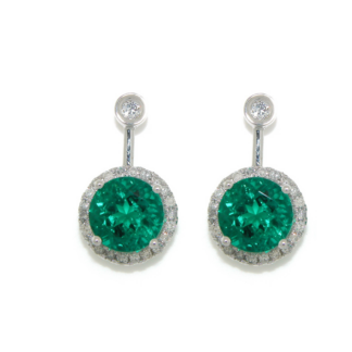 909615E Diamond Halo Emerald Earrings in 14KT Gold
