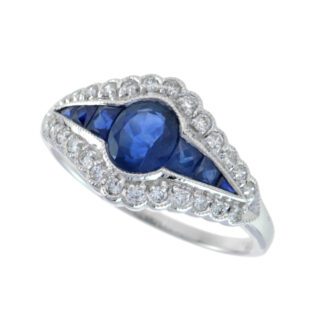 12617S Antique Ring with Sapphire & Diamonds in 14KT Gold