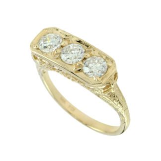 94015 Antique Filigree 3 Diamond Ring in 14KT Gold