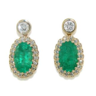 Emerald & Diamond Earrings in 14KT White Gold