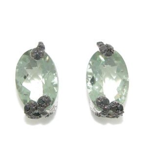 A pair of green amethyst and black diamond earrings.