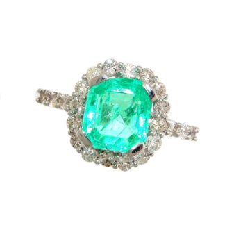 979417E Unique Emerald & Diamond Ring in 14KT White Gold