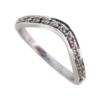 A white gold Curved Diamond Band in 14KT Gold wedding band.