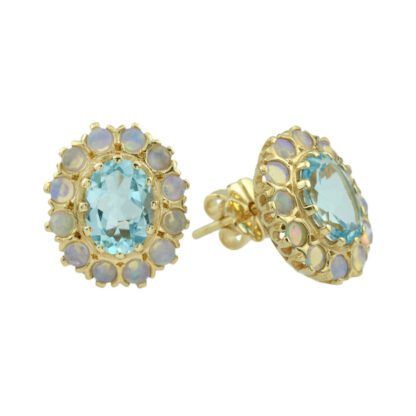 Blue Topaz & Opal Earrings in 10KT Gold