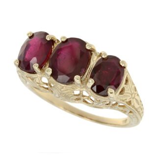 Vintage Three Stone Ruby Ring in 14KT Gold