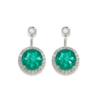 Emerald & Diamond Halo Earrings in 14KT Gold, crafted in 14KT gold.