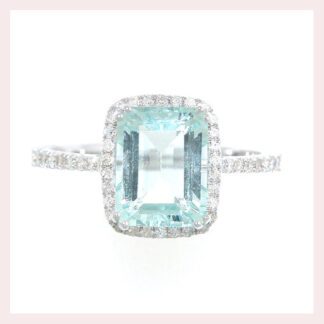 A Unique Aquamarine & Diamond Ring in 14KT White Gold crafted in 14KT white gold.