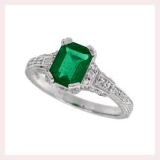 A stunning [Vintage Emerald & Diamond Ring in 14KT White Gold]