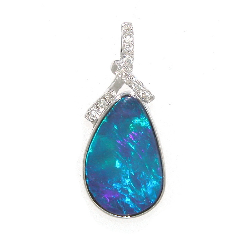 An opal and diamond pendant.