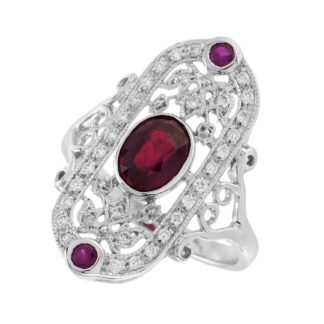 146415R Vintage Ruby & Diamond Ring in 14KT White Gold