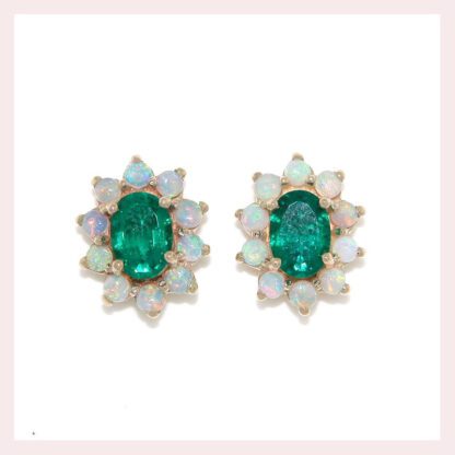 Emerald & Opal Earrings in 10KT Gold