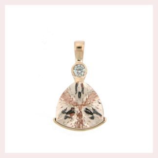 A pendant with a morganite and diamonds.