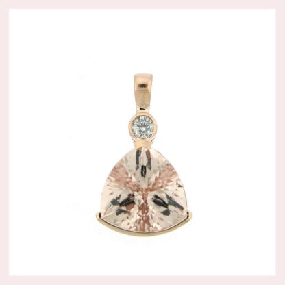 A pendant with a morganite and diamonds.
