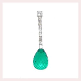 A Briolette Emerald & Diamond Pendant in 14KT Gold.