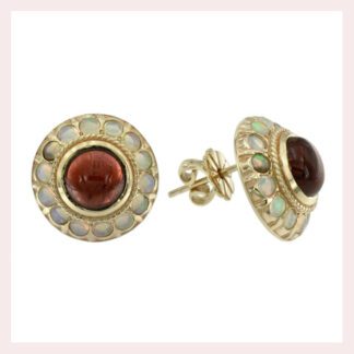 Vintage blue topaz 3.25TW opal 1.08TW stud earrings in 10KT gold