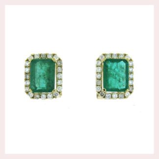 Natural Emerald & Diamond stud earrings.