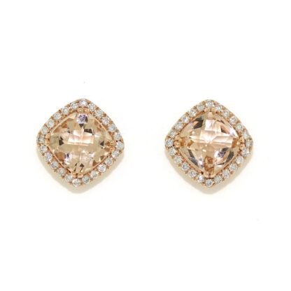 00519M Cushion Morganite & Diamond Earrings in 14KT Rose Gold