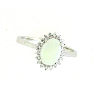 White Opal & Diamond Ring in 14KT White Gold
