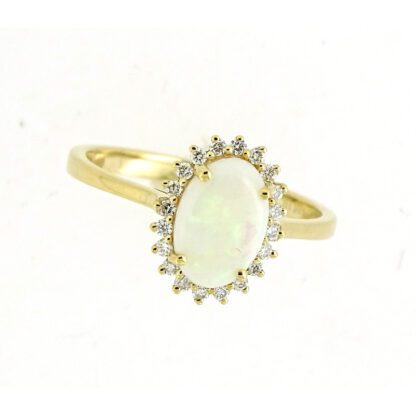 White Opal & Diamond Ring in 14KT Yellow Gold