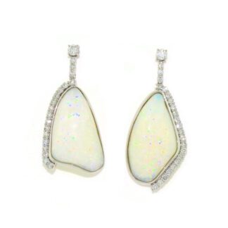 12217O Harlequin Opal & Diamond Earrings in 14KT White Gold