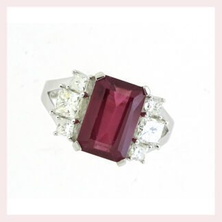 Ruby & Princess Diamond Ring in 14KT White Gold
