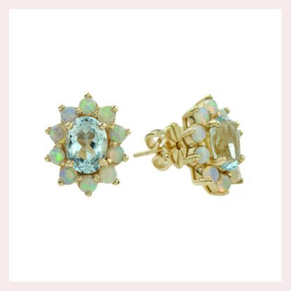 Aquamarine & Opal Earrings in Gold
