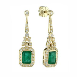 18991E Vintage Emerald & Diamond Earrings in 14KT Yellow Gold