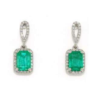 295013E Emerald & Diamond Dangle Earrings in 14KT White Gold