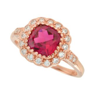 Ruby & Diamond Halo Ring in 14KT Rose Gold