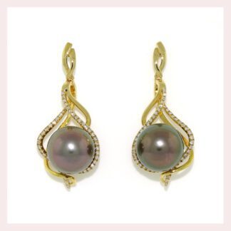 Tahitian Pearl & Diamond Earrings in Gold