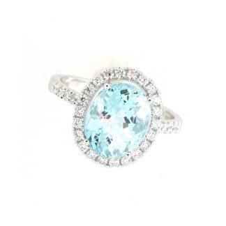 8847Q Aquamarine & Diamond Ring in 14KT White Gold