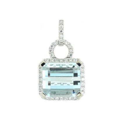 9792Q Aquamarine & Diamond Pendant in 14KT White Gold