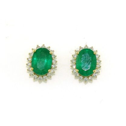 Emerald & Diamond Earrings in 14KT Gold