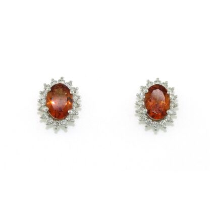 Spessartite Garnet & Diamond Earrings in 14KT Gold